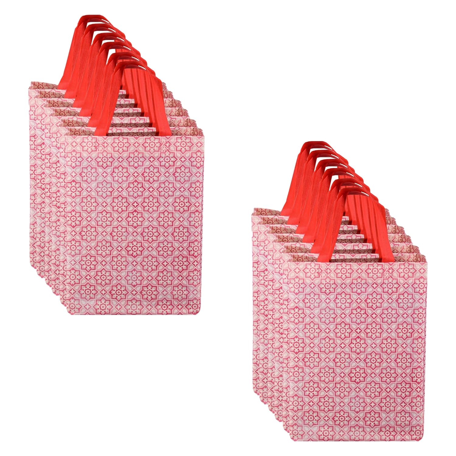 Kuber Industries (Pack of 12) Shopping Handbag | Folding Shopping Bag | Reusable Grocery Bags | Vegetable bag Carry Bag with Handle | gift bag | Star Print | pink Kuber Industries (Pack of 12) Shopping Handbag | Folding Shopping Bag | Reusable Grocery Bags | Vegetable bag Carry Bag with Handle | gift bag | Star Print | pink