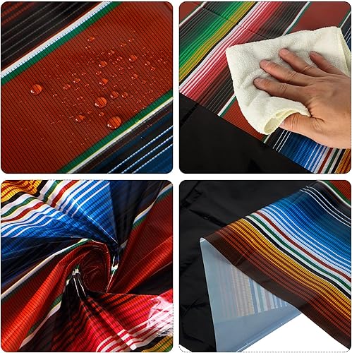 Miniatura 8 de Oudain 6 manteles de plástico de 108 x 54 pulgadas, impermeables, a rayas mexicanas, para fiestas nocturnas de tacos, fiestas mexicanas, bodas