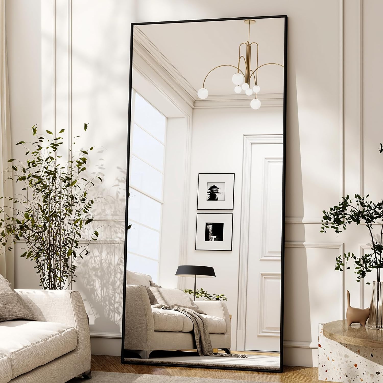 76" x 34" Large Full Length Mirror with Stand, Standing/Leaning/Wall Mounted Full Body Floor Mirror for Bedroom, Living Room, Entryway, Cloakroom with Aluminum Alloy Frame Black