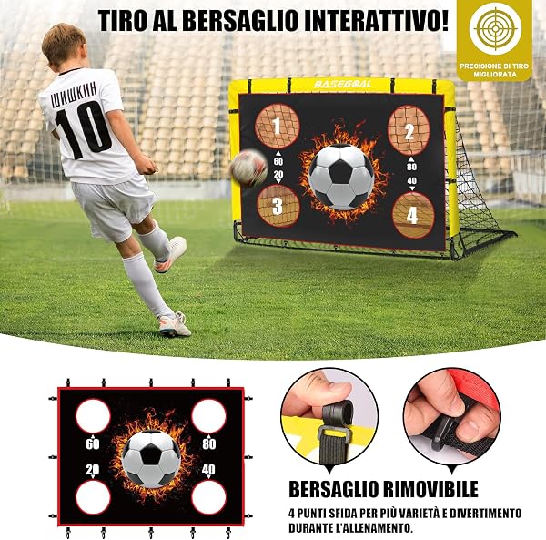 Porte da Calcio per Giardino, Porta da Calcio per 150x120cm, Porticine Da Calcio con Aste In Fibra di Vetro e Reti di Alta Qualità, Bullseye e Borsa per Giardino e Gioco per Interni - 3