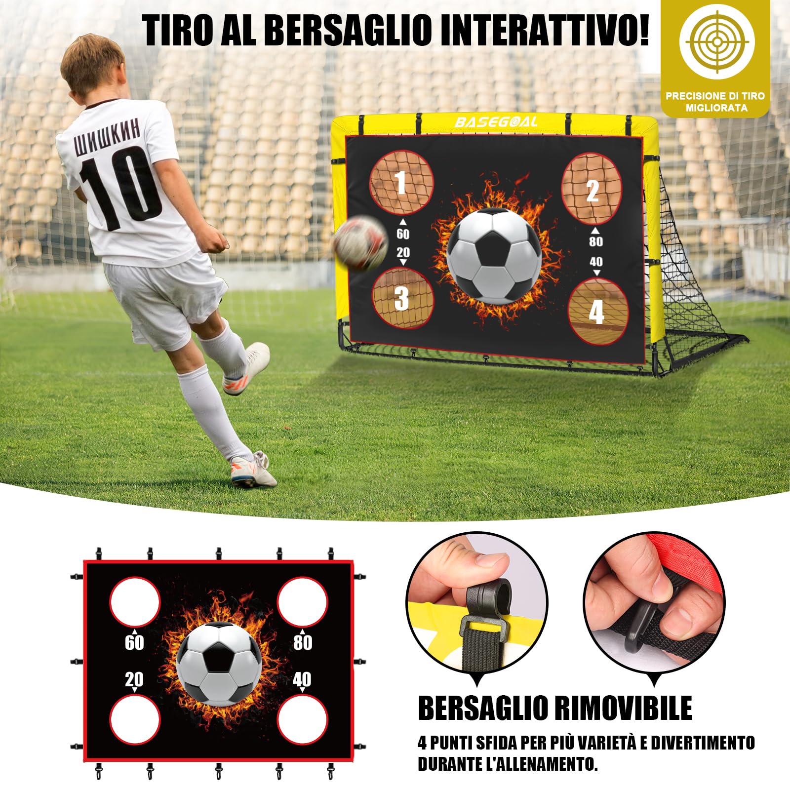 Porte da Calcio per Giardino, Porta da Calcio per 150x120cm, Porticine Da Calcio con Aste In Fibra di Vetro e Reti di Alta Qualità, Bullseye e Borsa per Giardino e Gioco per Interni - 3