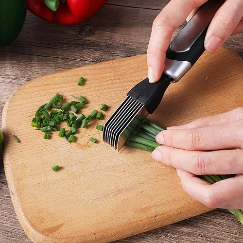 Miniatura 4 de Cuchillo de cebolla verde, cortador de cebolleta de acero inoxidable, 8 cuchillas, cuchillo triturador, cortadora de cubiertos, trituradora de