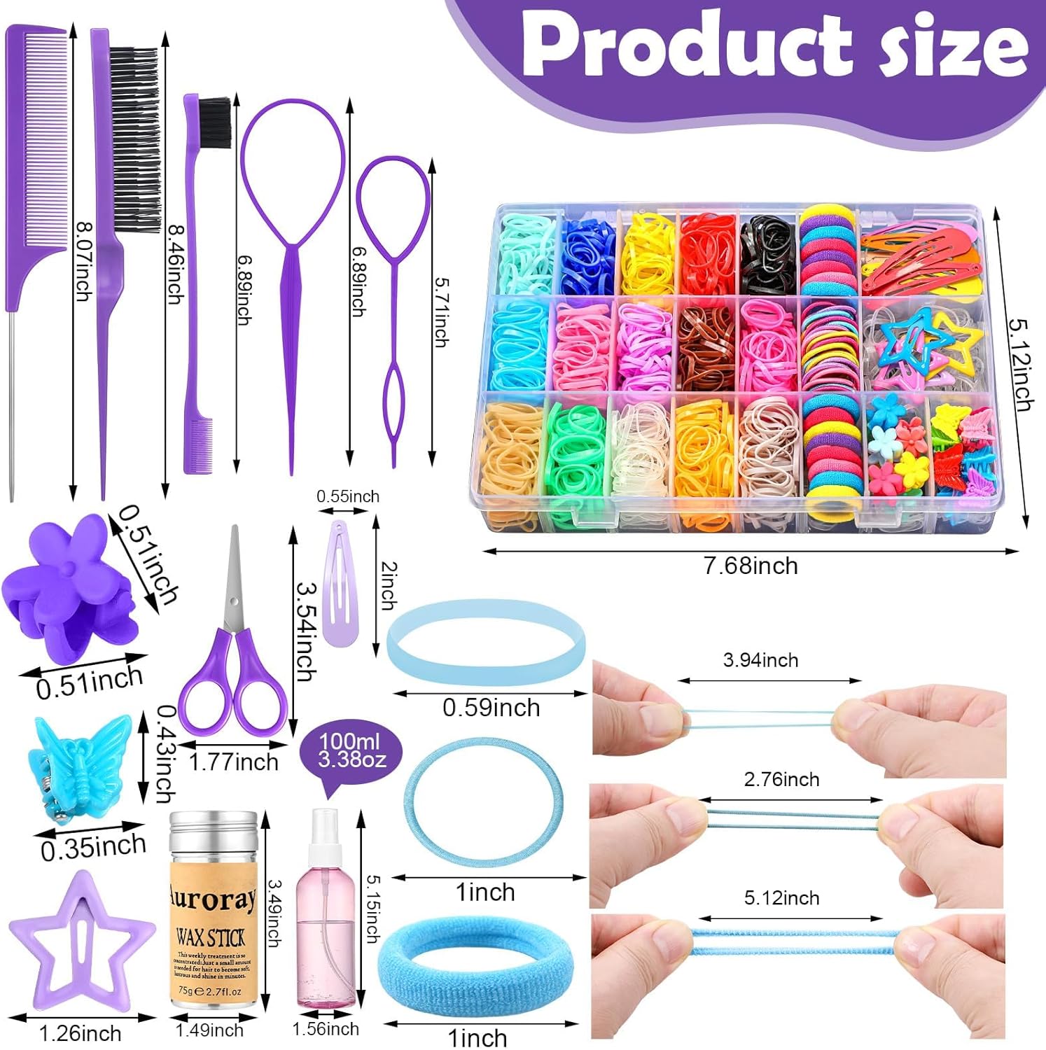Hair Accessories for Girls, 1698 Pcs Hair Rubber Bands with Elastic Hair Ties Hair Clips Hair Wax Stick Spray Bottle Hair Styling Tools image 2 of 9 B0F633DSQ5