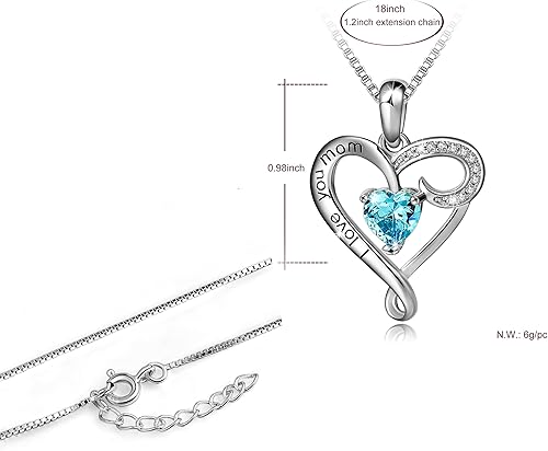 Miniatura 2 de Regalo de cumpleaños para mamá collar con dije de corazón de plata esterlina 925 con texto en inglés I Love You Mom
