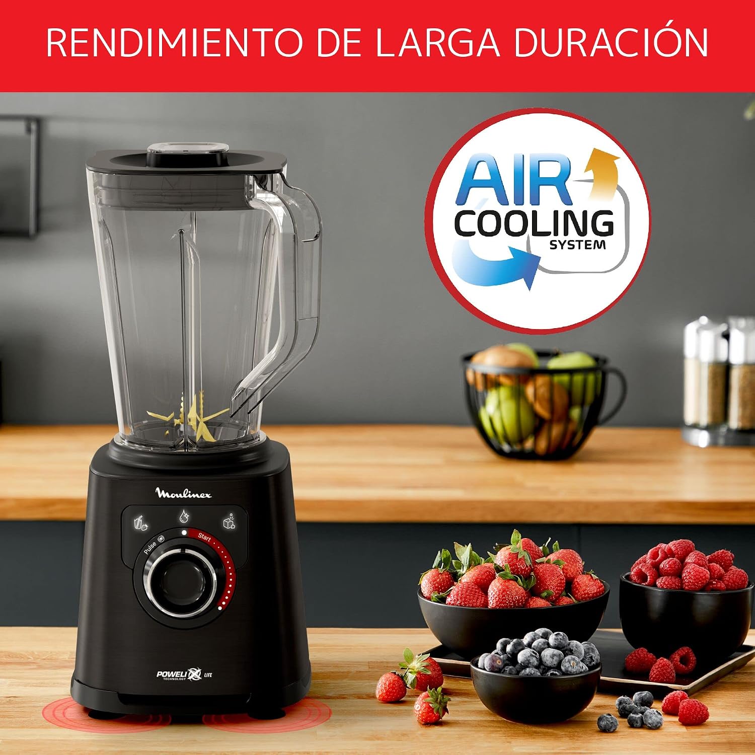 Moulinex Perfect Mix+ LM88A8 - Batidora de vaso de 1200 W, resultados rpidos, 1,5 L capacidad, 3 programas: batidora smoothie, pica hielo, autoclean, jarra de tritn, incluye estptula, negro