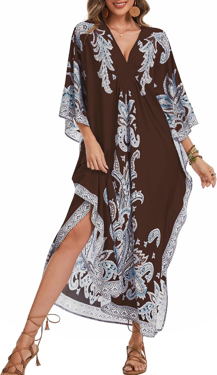 Bsubseach Kaftan Dresses for Women Paisley Print Beach Coverups
