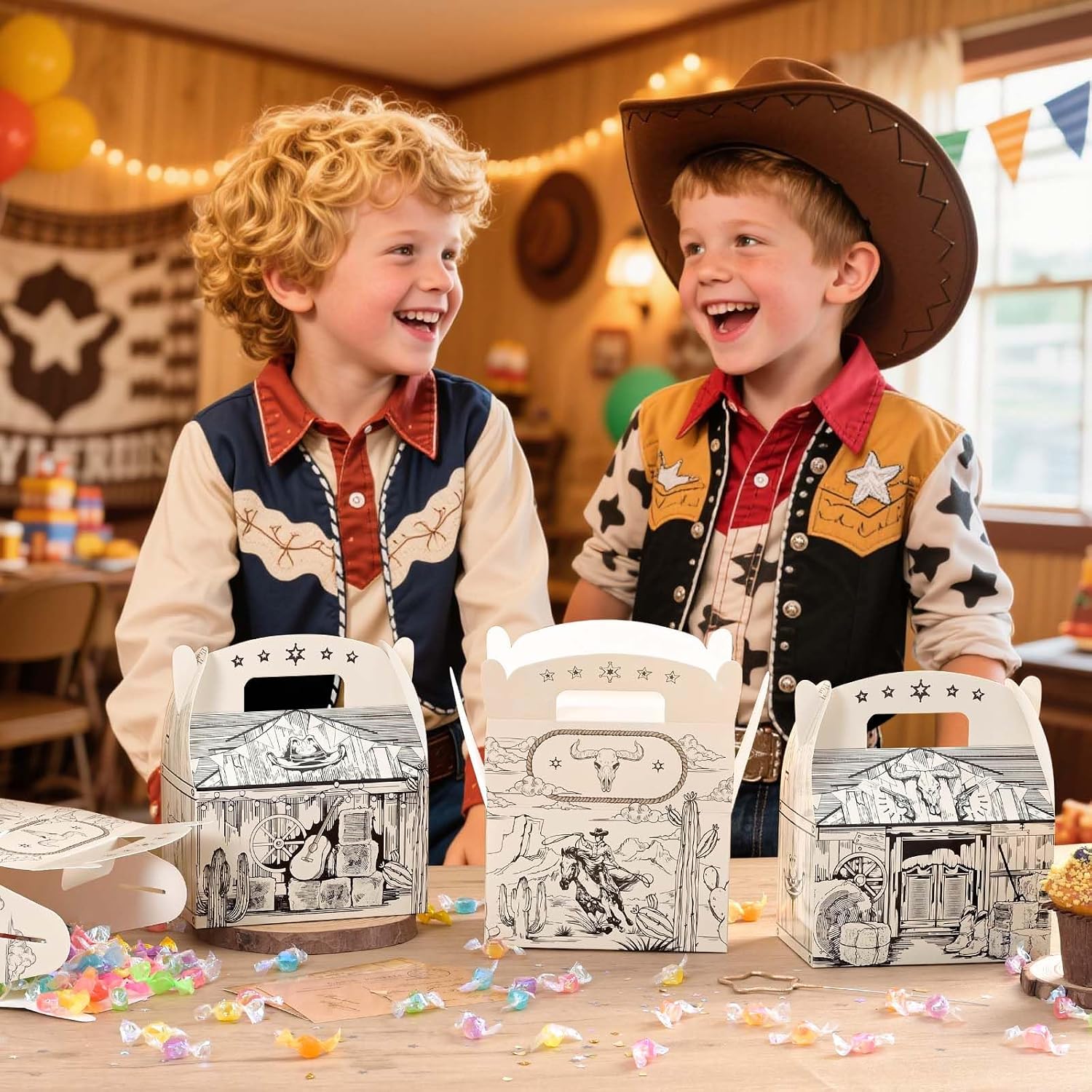 WERNNSAI 12PCS Cowboy Party Favors Boxes + Western Cowgirl Boot Piñata