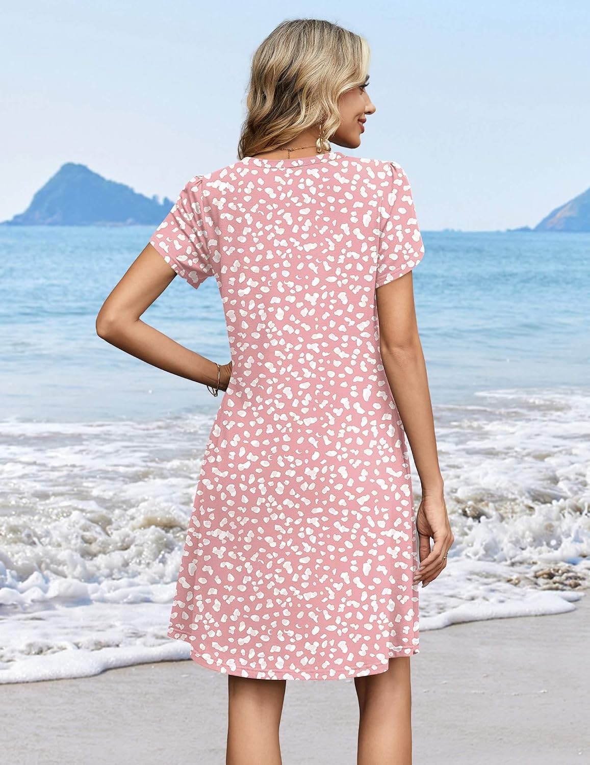 Zeagoo Summer Dresses for Women Casual A Line Dress 2026 V Neck Short Dresses Floral Sundress Pleated Boho Dress