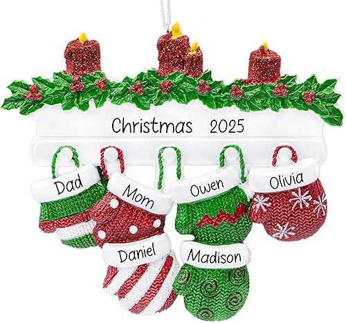 Miniatura 7 de Adorno de Navidad personalizado para familia de 5 miembros 2023  Manoplas con velas con purpurina en la decoración del árbol de Navidad del manto,