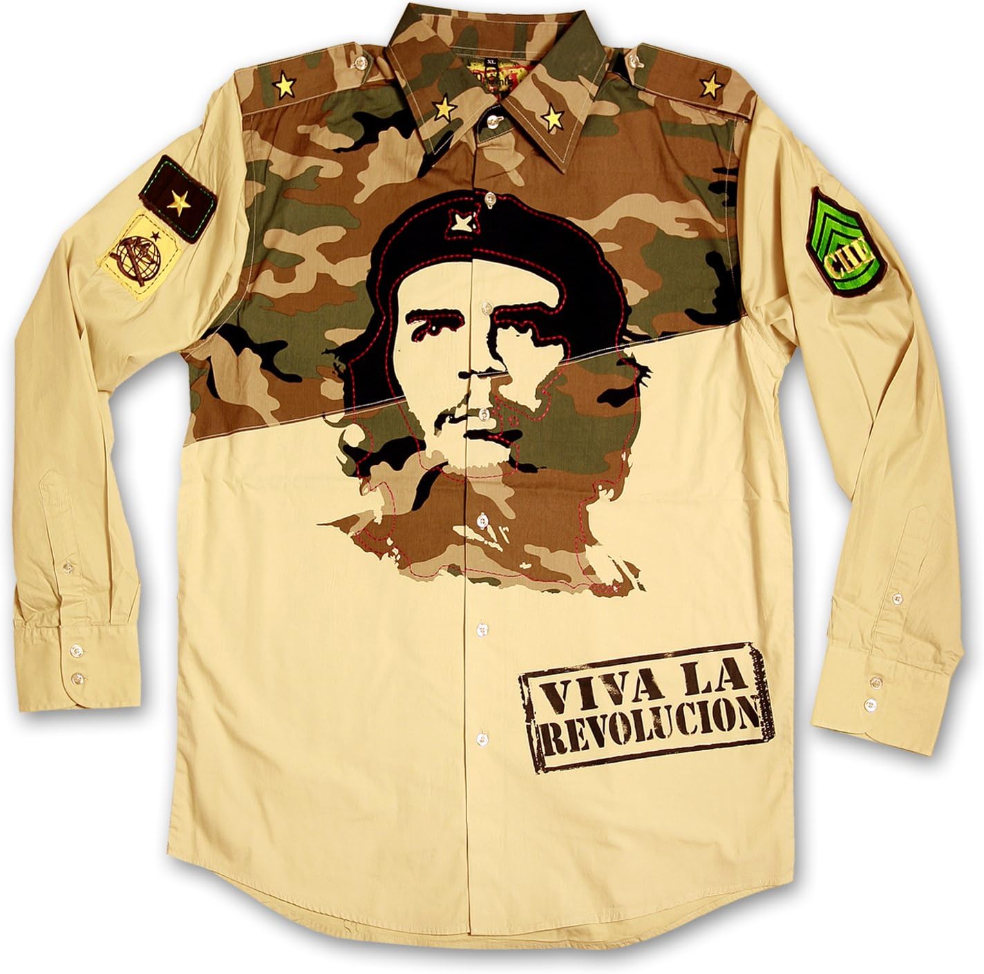 Men's Military Shirt Long Sleeve Khaki Che Guevara