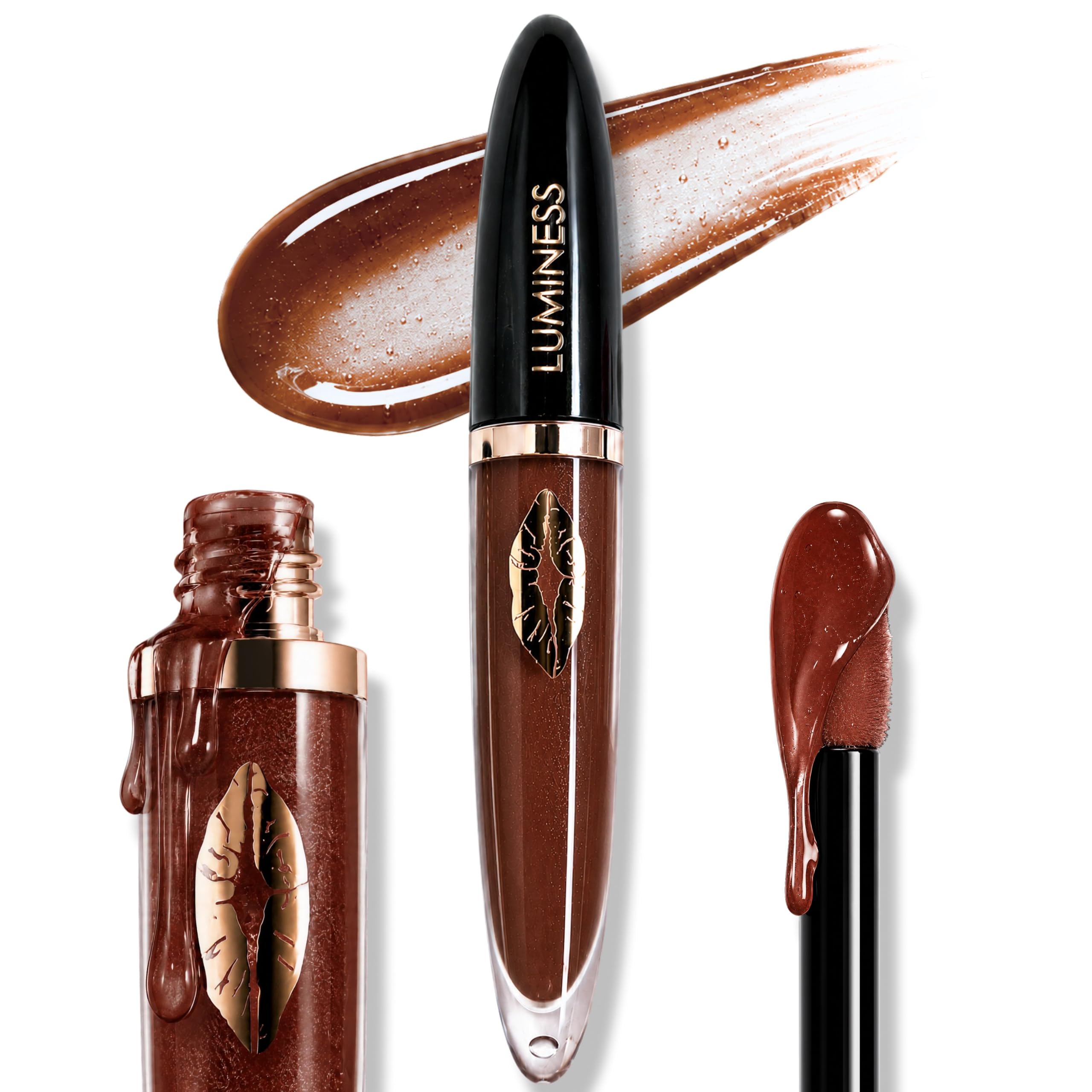 LUMINESS Hot Kiss Intense Lip Plumper Gloss | Maximum Plumping Lip Gloss for Fuller-Looking Lips | Hydrating, High-Shine Lip Plumper with Buildable Lip Stain Color & Vitamin E | Vegan & Cruelty-Free