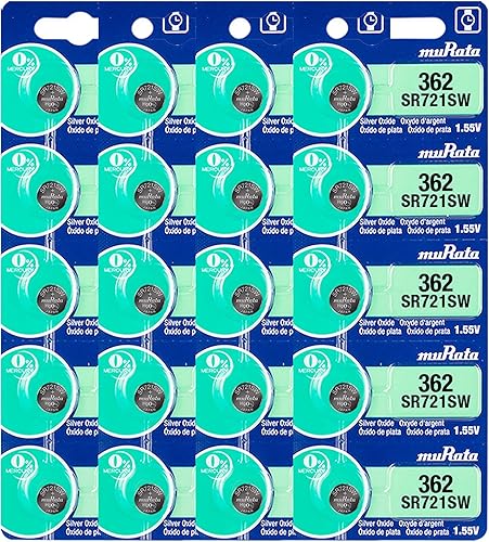 Murata 362 Batería SR721SW 1.55V Celda de botón de reloj de óxido de plata (20 baterías)