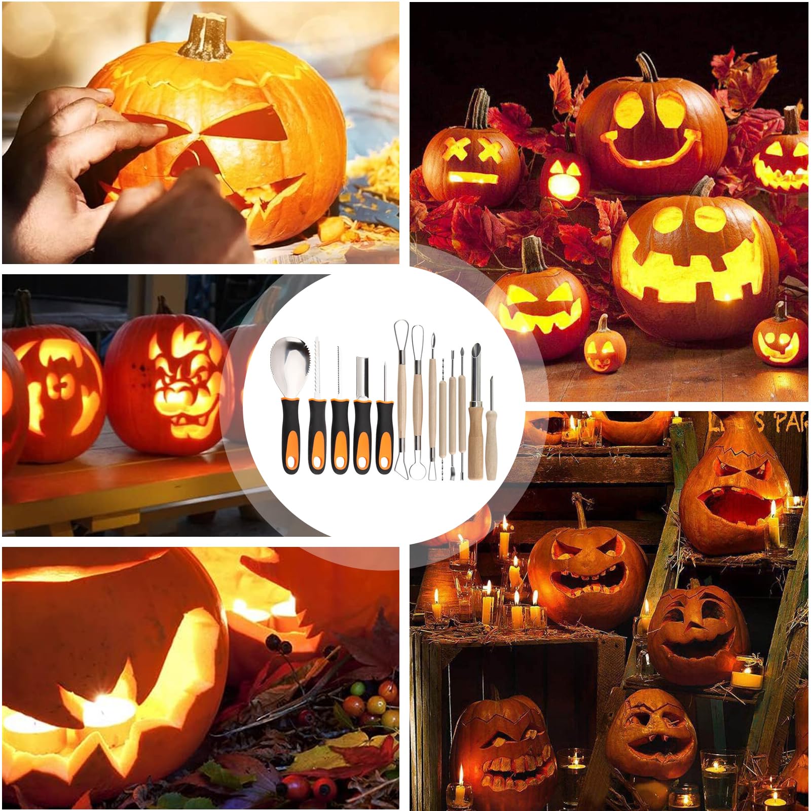 Set da intaglio zucca 13 pezzi in acciaio inox per Halloween con custodia