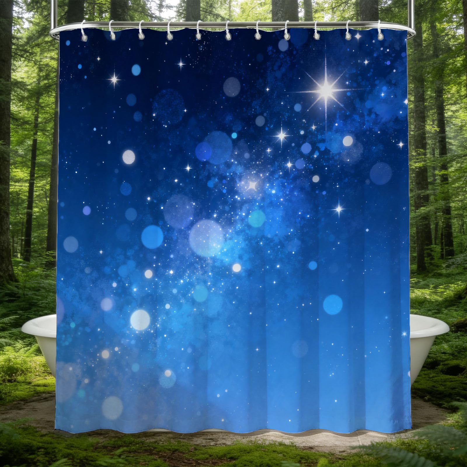Rideau de douche anti moisissure 3D tissu imperméable bleu 200x200 cm avec anneaux