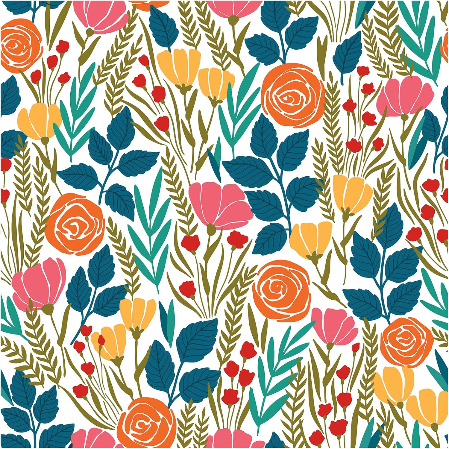 HAOKHOME Peel and Stick Wallpaper Floral Removable Stick on Contact Paper for Bathroom White/Orange/Green 17.7in x 9.8ft