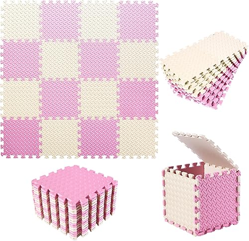 Miniatura 2 de Tamiplay Tapete de juego de espuma de 16 azulejos 04 pulgadas de grosor entrelazadas con colores sólidos tapete de juego cuadrado para bebé tapete