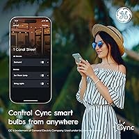 Vista 6 de Cync GE A19 Bombillas LED inteligentes, decoración de habitación con cambio de color, funciona con Alexa y Google Home, compatible con Matter, luces