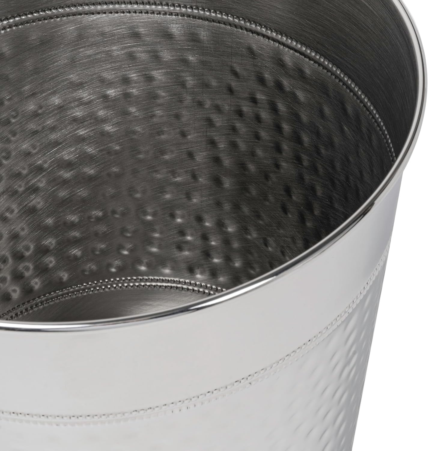 happimess HPM1111C Riley Modern Classic Hammered Steel Accent 2-Gallon Wastebasket for Home, Bathroom, Living Room, Office, Bedroom, Kitchen, Brushed Steel