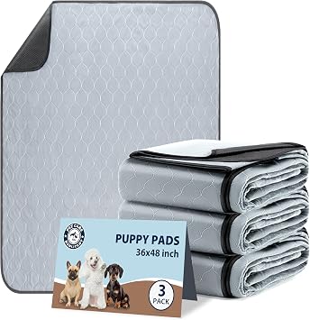 Washable Pee Pads for Dogs, Reusable Puppy Pads 36x48, 3 Pack, White Grey