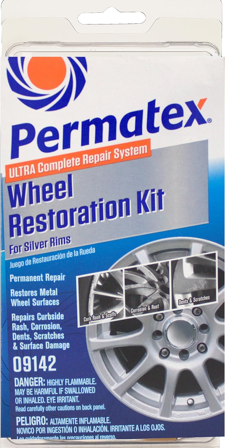 Permatex 09142 Wheel Restoration Kit - Silver - Easy-to-Use Do It Yourself Kit Repairs Unappealing Wheel Damage Including Curbside Rash, Corrosion, and Scuffs for Like New Appearance