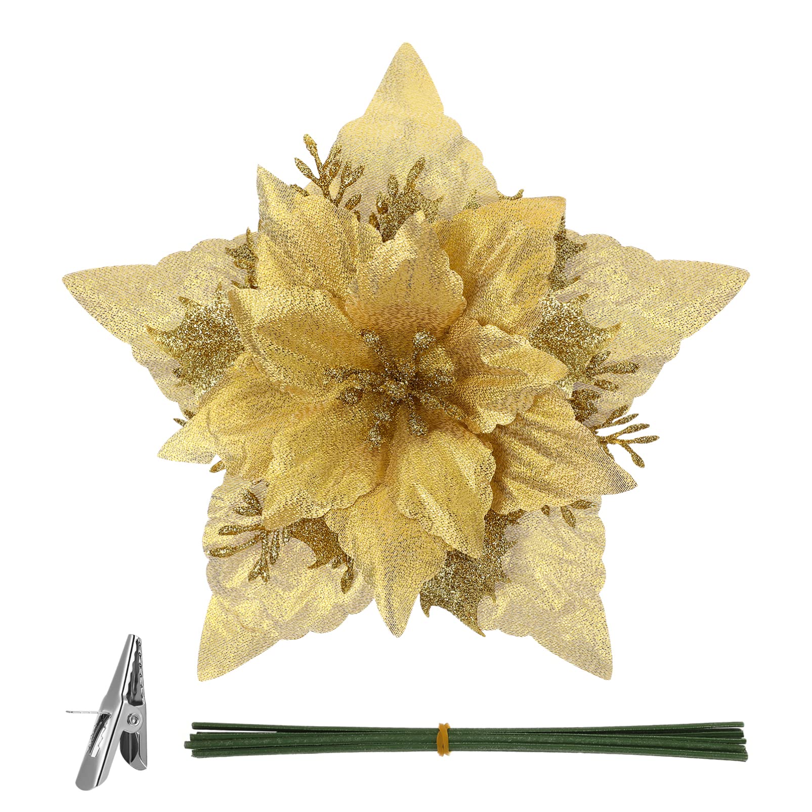 jojofuny 12pcs Christmas Flower Clip Artificial Flowers Clips and Stems for Christmas Tree Decorations for Decor and Wedding Year Celebrations