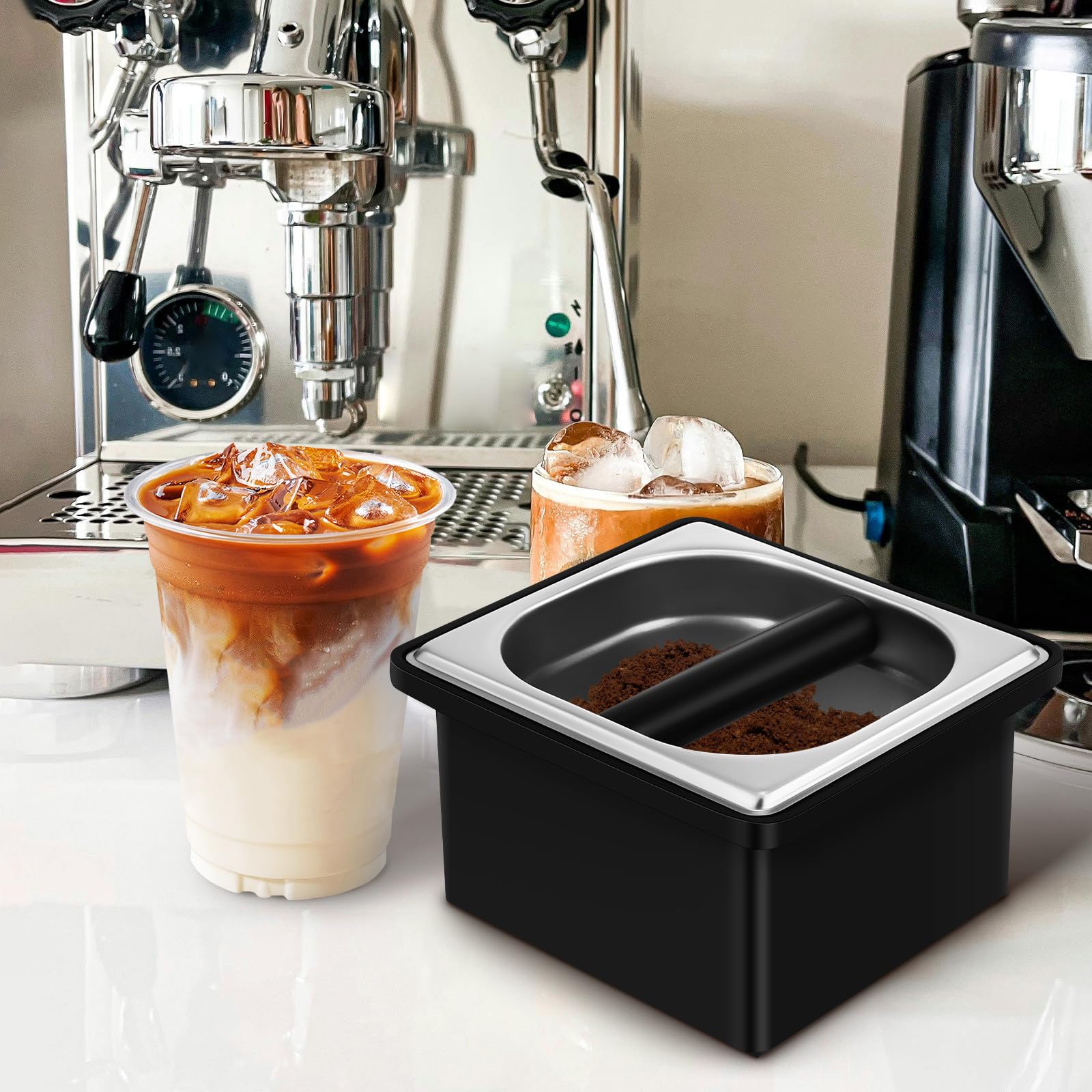 ABOOFAN Kaffeesatz und Rutschfester Geräuschreduzierender Basis aus Edelstahl Abschlagbehälter mit Großer Kapazität für Stilvolle Moderne Kaffeezubehör Nutzung