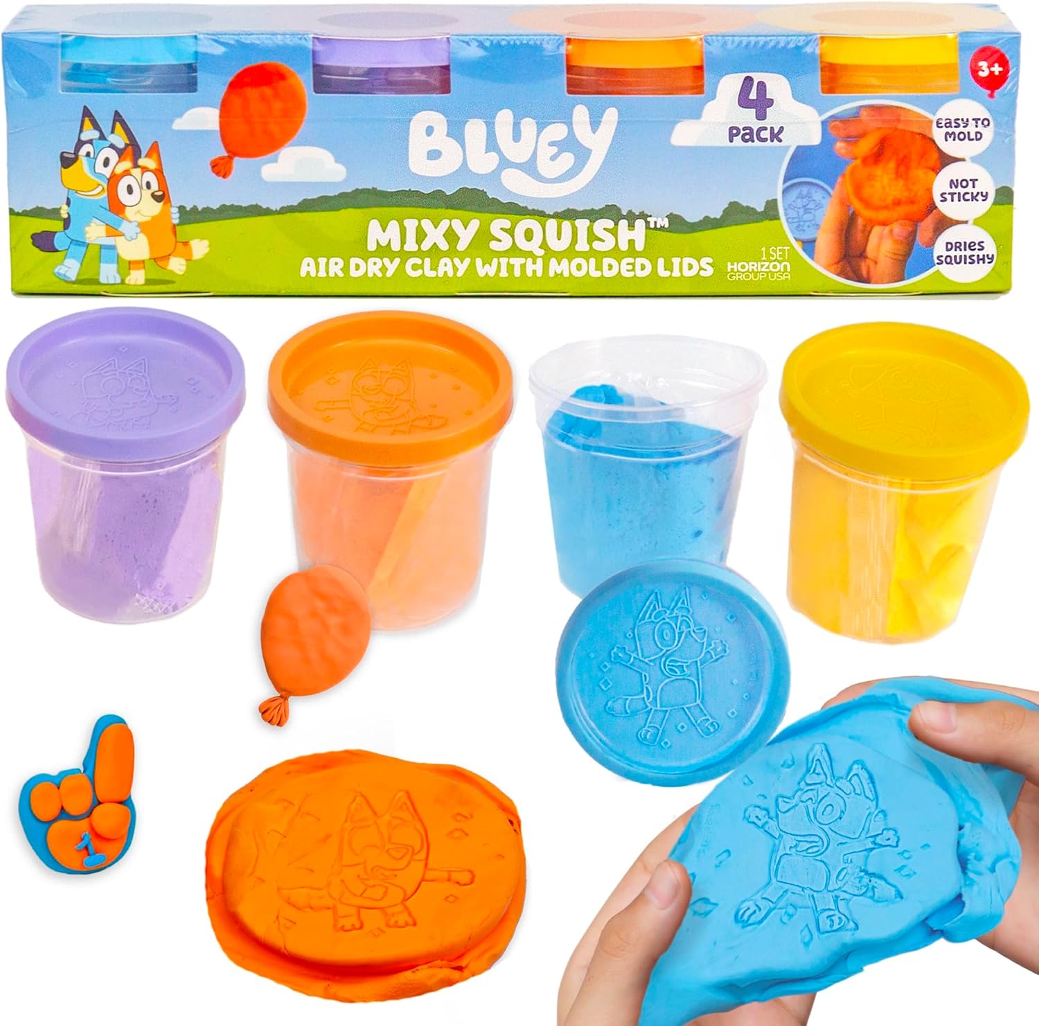 Bluey Mixy Squish Air-Dry Clay with Molded Lids, 4-Pack