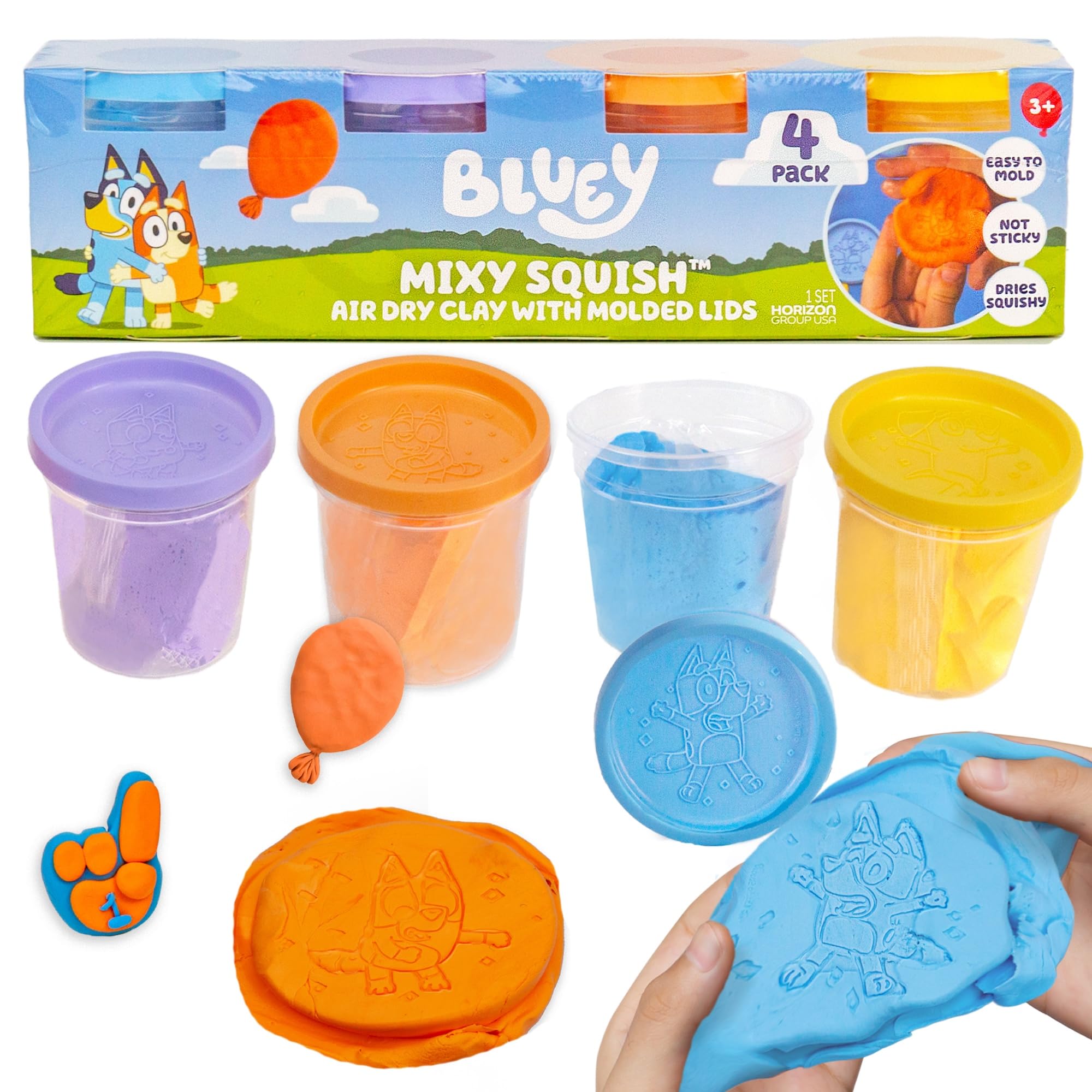 Amazon.com: Bluey Mixy Squish Air-Dry Clay with Molded Lids, 4