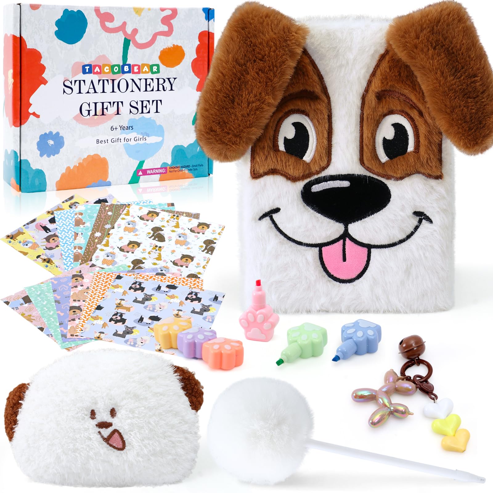 Tacobear Diario Set Papeleria Bonita Perro Peluche Libreta A5 Monedero Subrayadores Material Escolar Cuaderno de Notas Lecturas Journal Regalos Cumpleaños Niñas Niños Colegio 5 6 7 8 9 10 11 12 Años