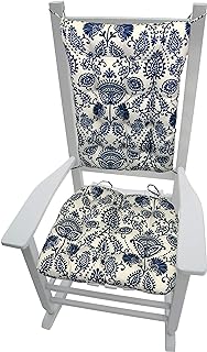 Sylvan Navy Porch Rocker Cushions - Small - Indoor/Outdoor, Fade Resistant, Weather Resistant - Latex Foam Fill Rocking Chair Seat Cushion & Backrest Pad Set - Made in USA (Blue/White)