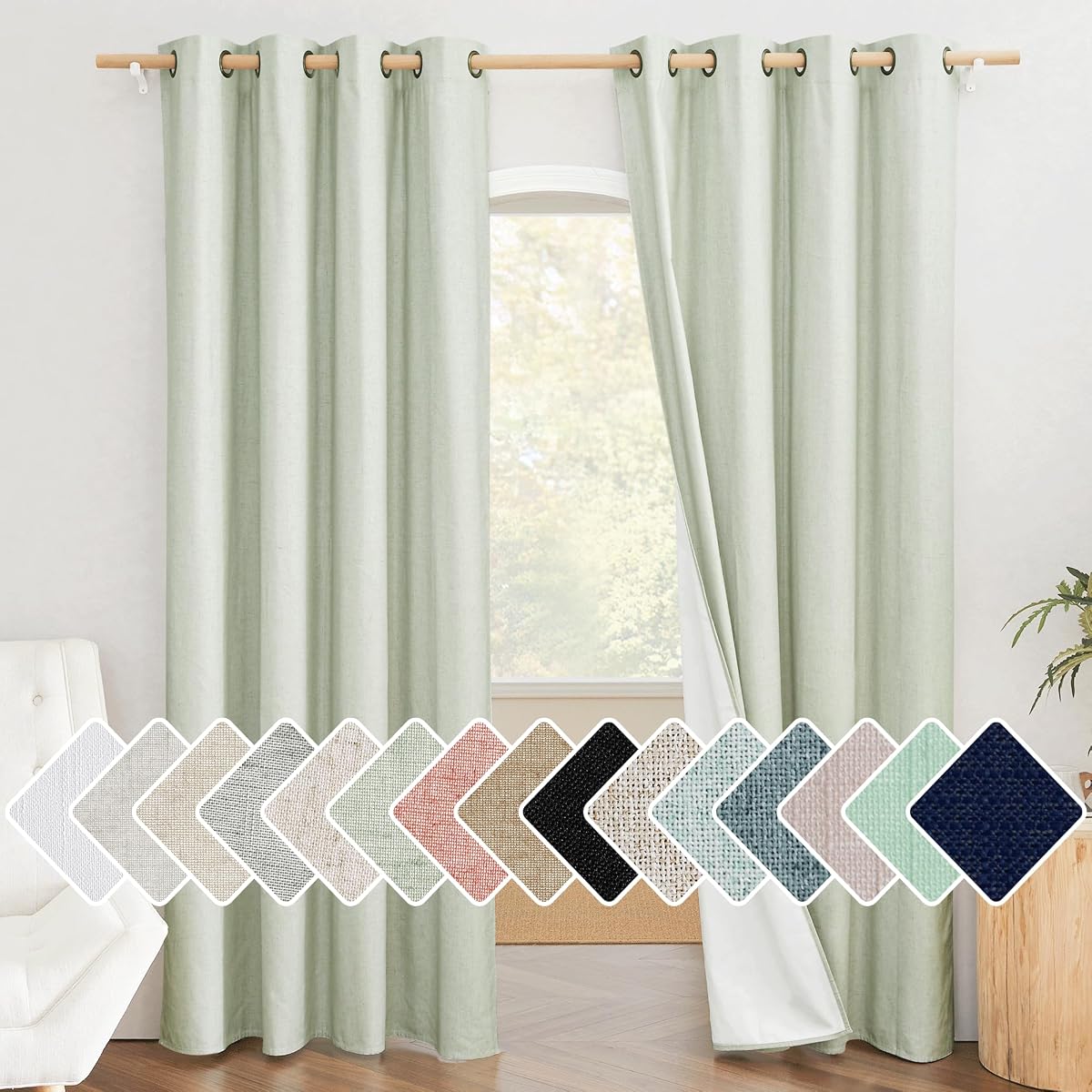 NICETOWN Cortinas texturizadas de lino completamente sombreadas para sala de estar, 2 piezas, 52 x 84, protección de privacidad y anillo reductor de ruido, cortinas aislantes con forro blanco para tratamiento de ventanas