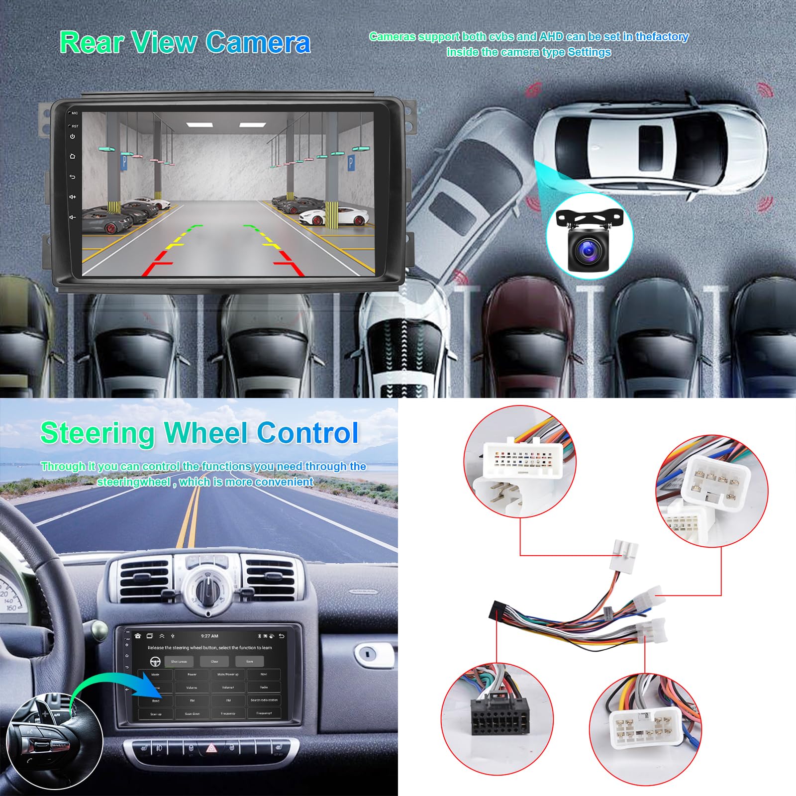 8 Core 4G+64G Autoradio per Mercedes Benz Smart Fortwo 451 2005-2010 Android 9 Pollici Touch Schermo GPS Navigation Carplay Android Auto Mirror Link 2 Din Radio Bluetooth DSP WiFi RDS Camera Hodozzy