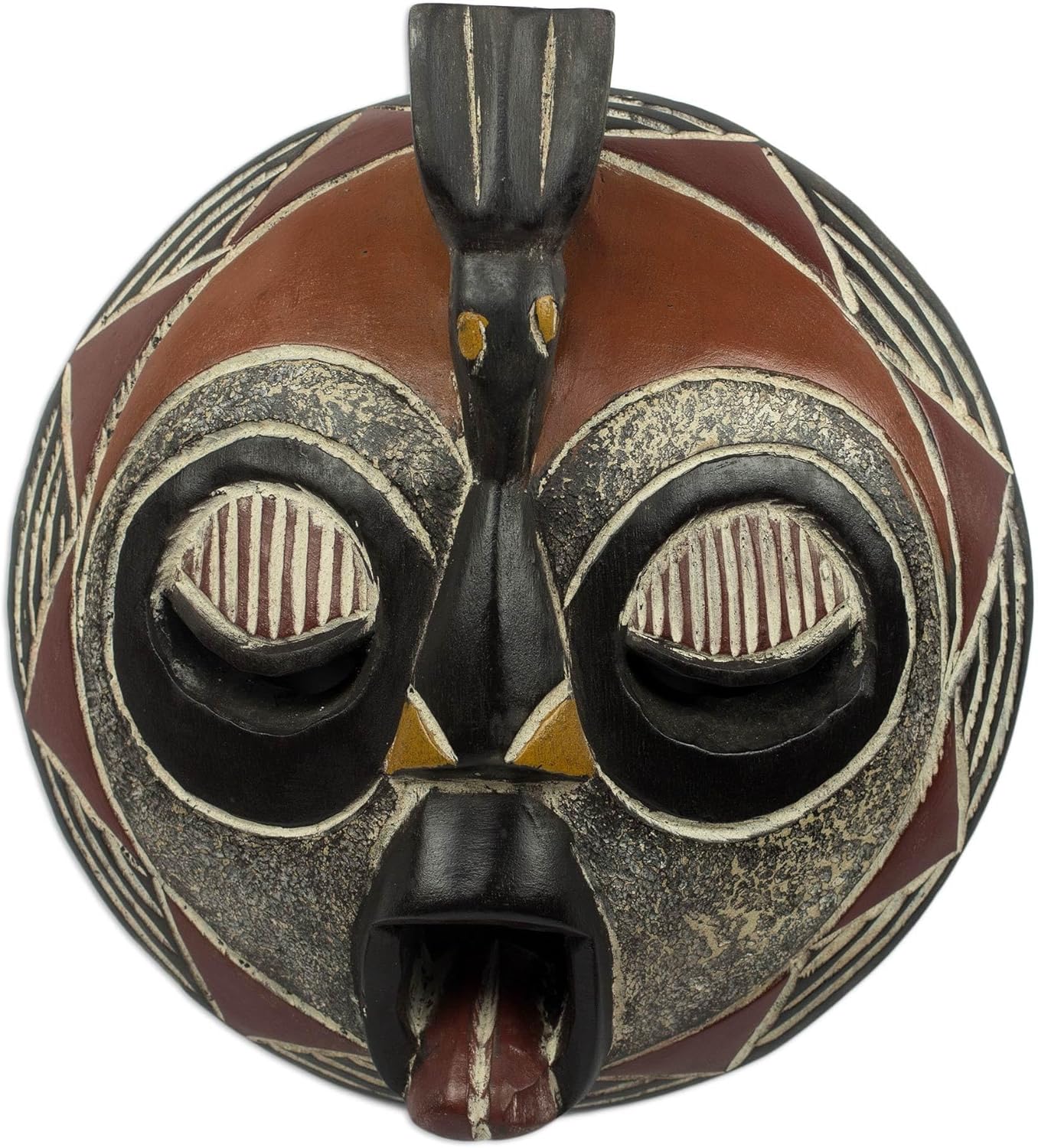 NOVICA Wood Malian Decorative Mask, Red, 'Hoot at Hunger'