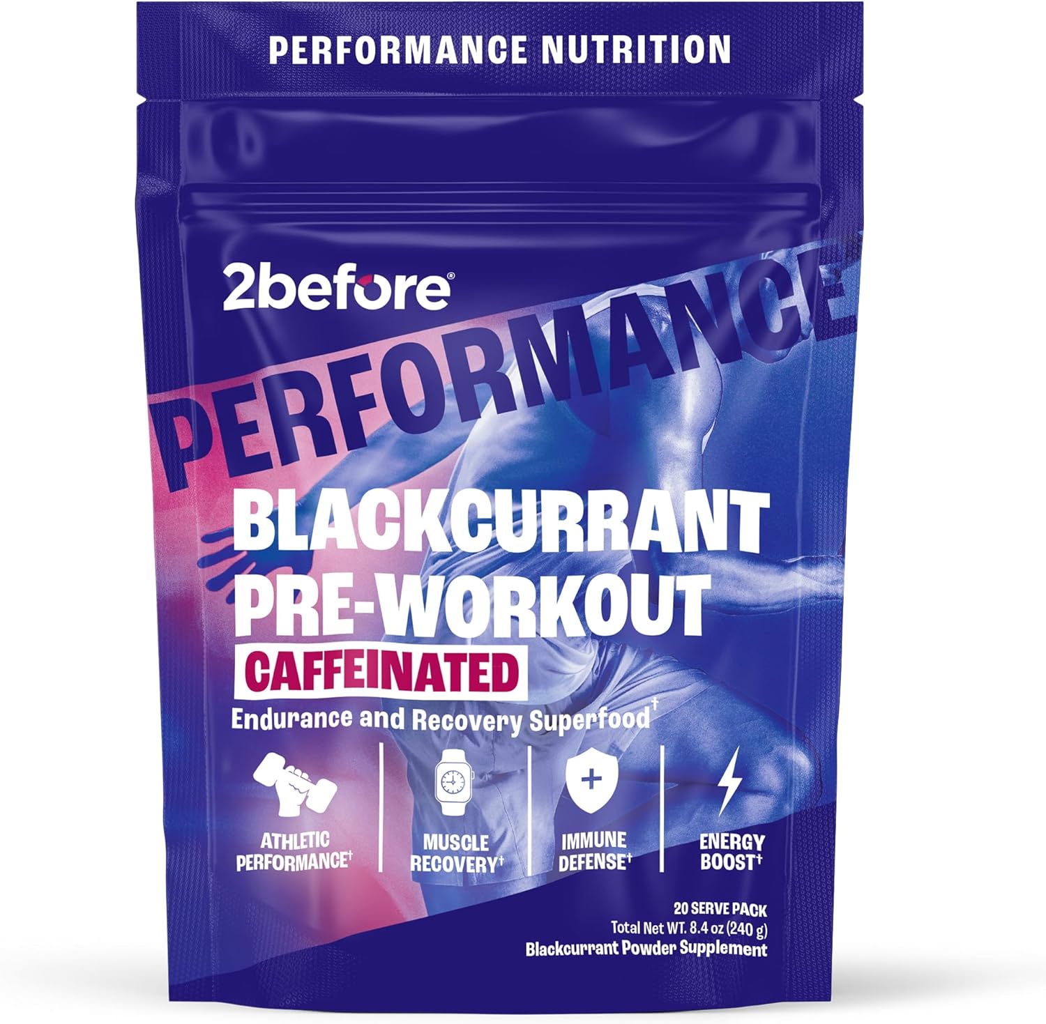 2before Blackcurrant I All Natural Vegan Pre Workout, with 120mg Caffeine I Clean Energy, Endurance, Recovery I Pre Workout Women and Men I 20 Servings Pouch I Informed Sports Certified