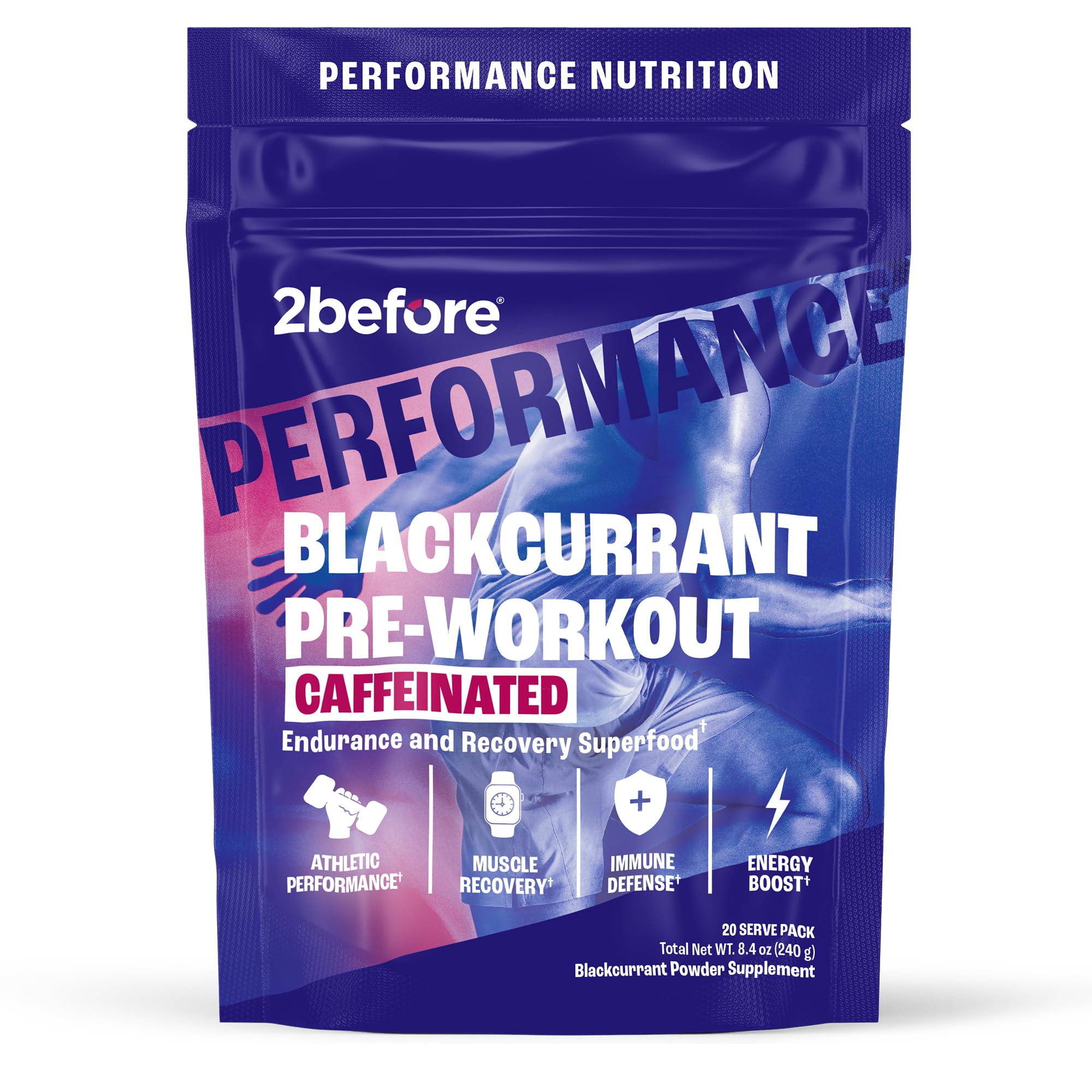 2before Pré-treino vegano de groselha-preta com cafeína 120 mg, 20 porções