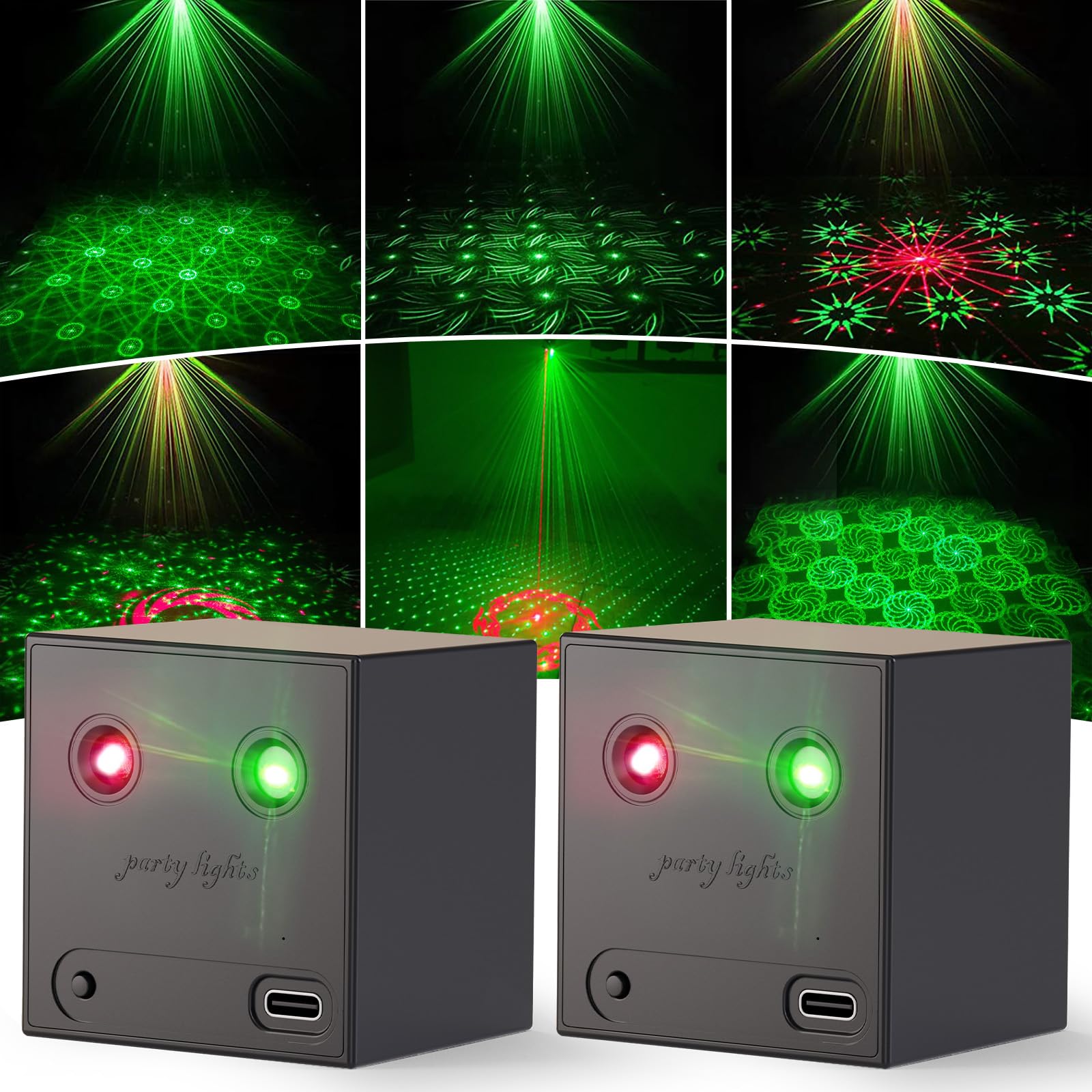 2PCS Mini Lampe de Scène Batterie, R/G Lumière Disco avec 64 Effets Lumineux Dynamiques et Son Activé, Rechargeable par Type-C, Jeux de Lumiere pour Soirées Anniversaire Noël Mariage