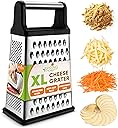 Spring Chef Professional Cheese Grater - Stainless Steel, XL Size, 4 Sides - Perfect Box Grater for Parmesan Cheese, Vegetables, Ginger - Dishwasher Safe - Black