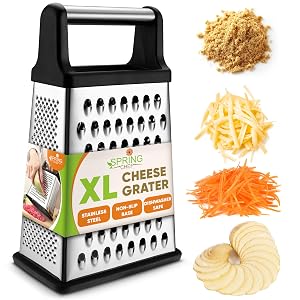 Spring Chef Professional Cheese Grater - Stainless Steel XL Size 4 Sides - Perfect Box Grater for Parmesan