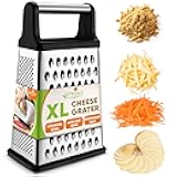 Spring Chef Professional Cheese Grater - Stainless Steel, XL Size, 4 Sides - Perfect Box Grater for Parmesan Cheese, Vegetables, Ginger - Dishwasher Safe - Black