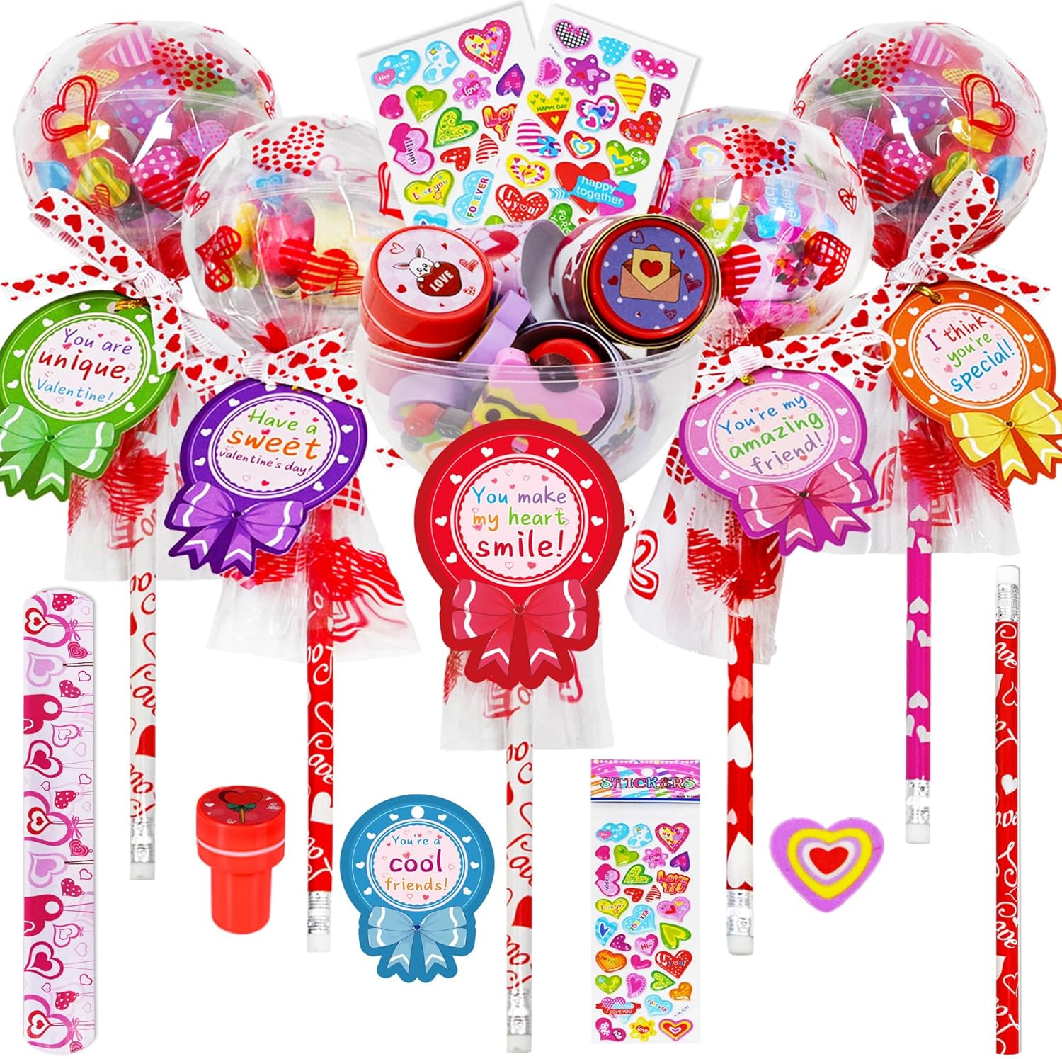TOAPER 28 Pack Valentines Classroom Gifts for Kids - Giant Lollipop-Shaped Stationery Set with Cards, Bulk Valentine's Day Gifts for Kids Girls Boys School Exchange