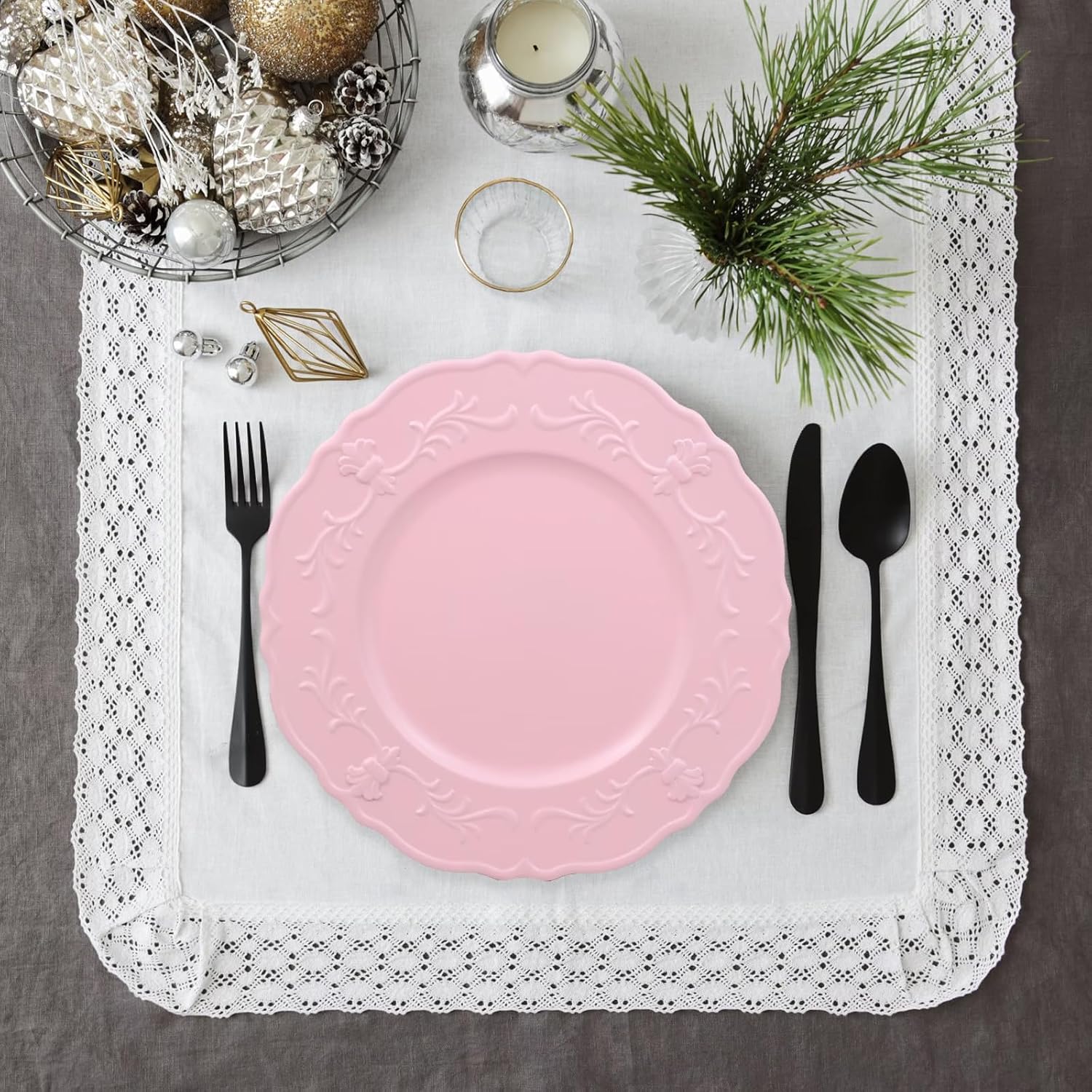 Spsyrine Pink Charger plates, 13 Inch Set of 6 Chargers for dinner plates, Serve ware Plate for Wedding Bulk, Parties, Christmas, Holiday Table Setting