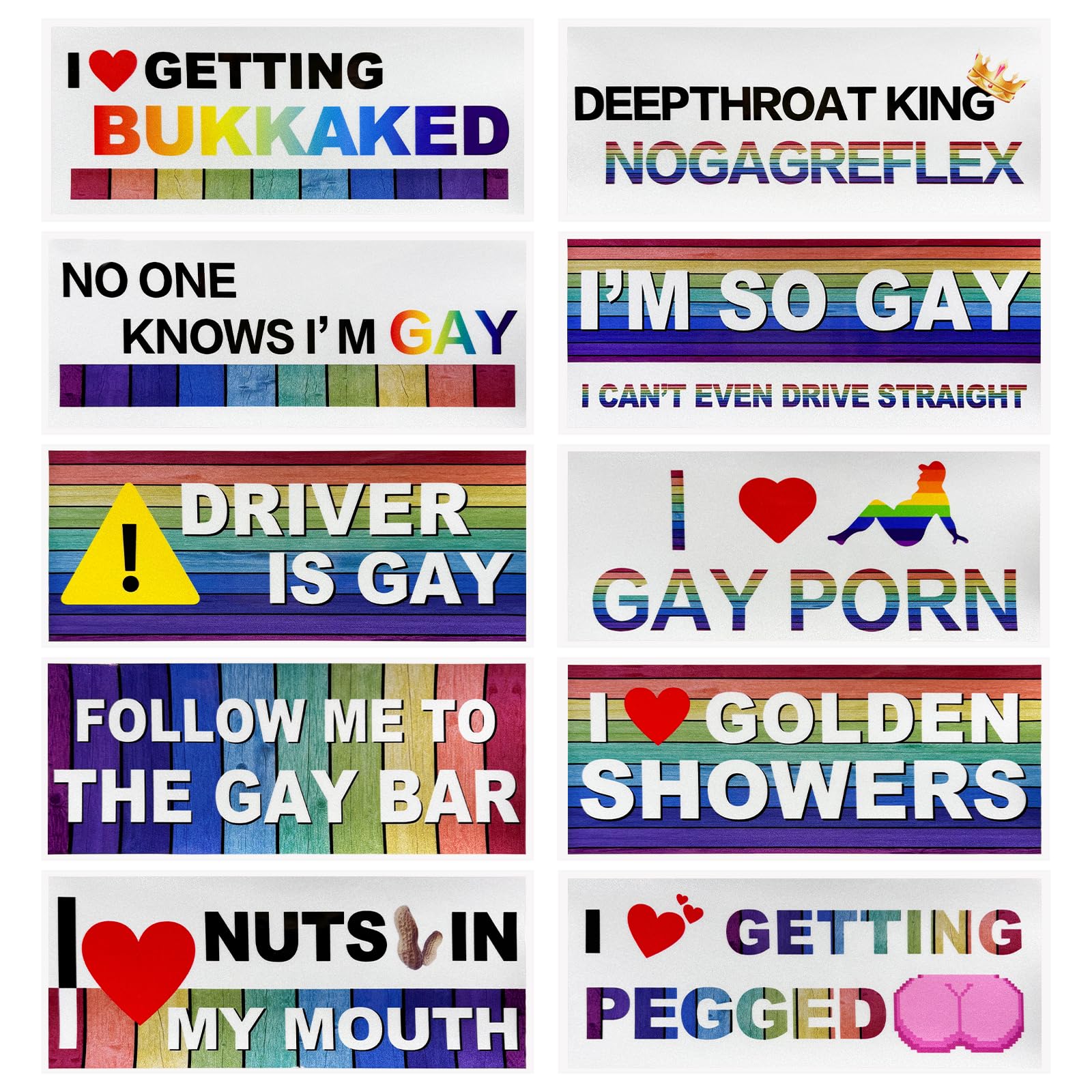 10 PCS Car Funny LGBT Stickers, Reflective Rainbow Car Decal Bumper Prank Decoration with Humor Text, Waterproof Gay Pride Signs Stickers for Vehicle Refrigerator Luggage (Style 2)