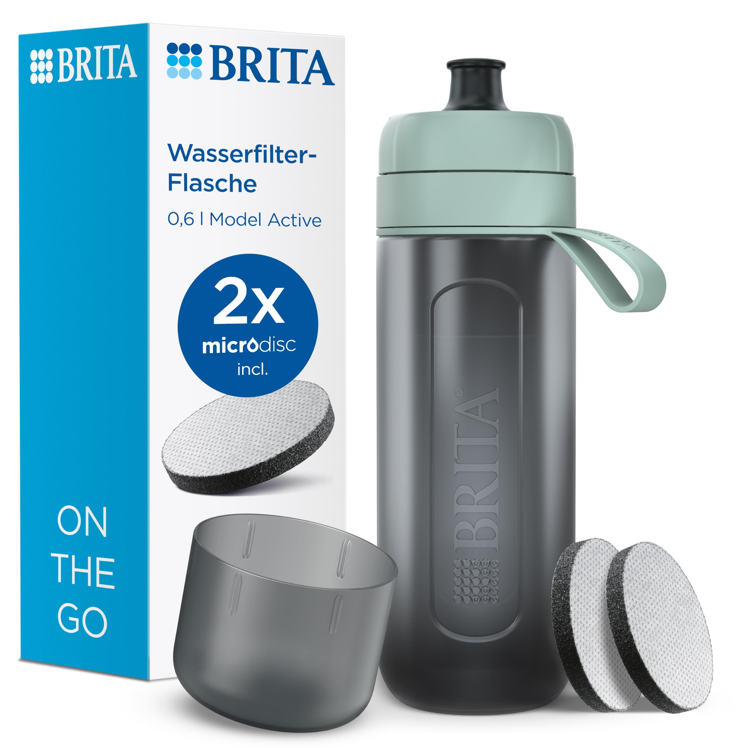 BRITA Sport-Wasserfilter-Flasche Model Active (600ml), 2x MicroDisc Filter