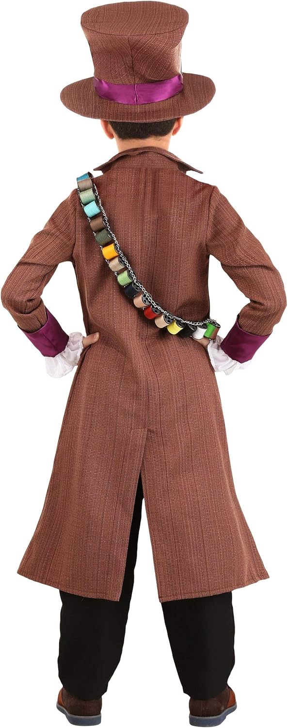 Kids Wacky Mad Hatter Costume, Crazy Hatter Outfit With Jacket With Patchwork Vest Panels, Top Hat, And Satin Bowtie - Image 3