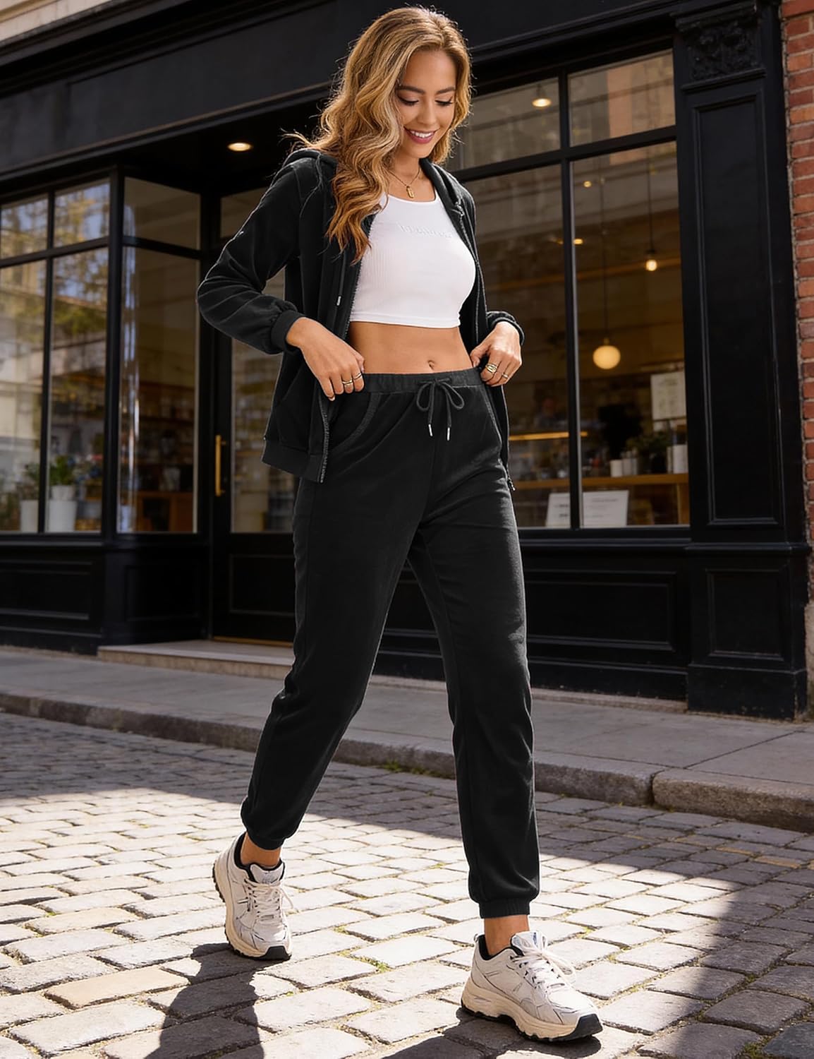 Womens 2 Piece Sweatsuits Set Velvet Long Sleeve Zip Up Track Suits Jogging Suit - Image 6