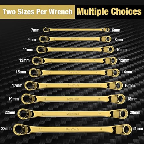 Miniatura 2 de DURATECH Juego de llaves de caja de compensación, métricas, 9 piezas, 0.236-0.906 in, 75 grados, acero CR-V, chapado de titanio con bolsa