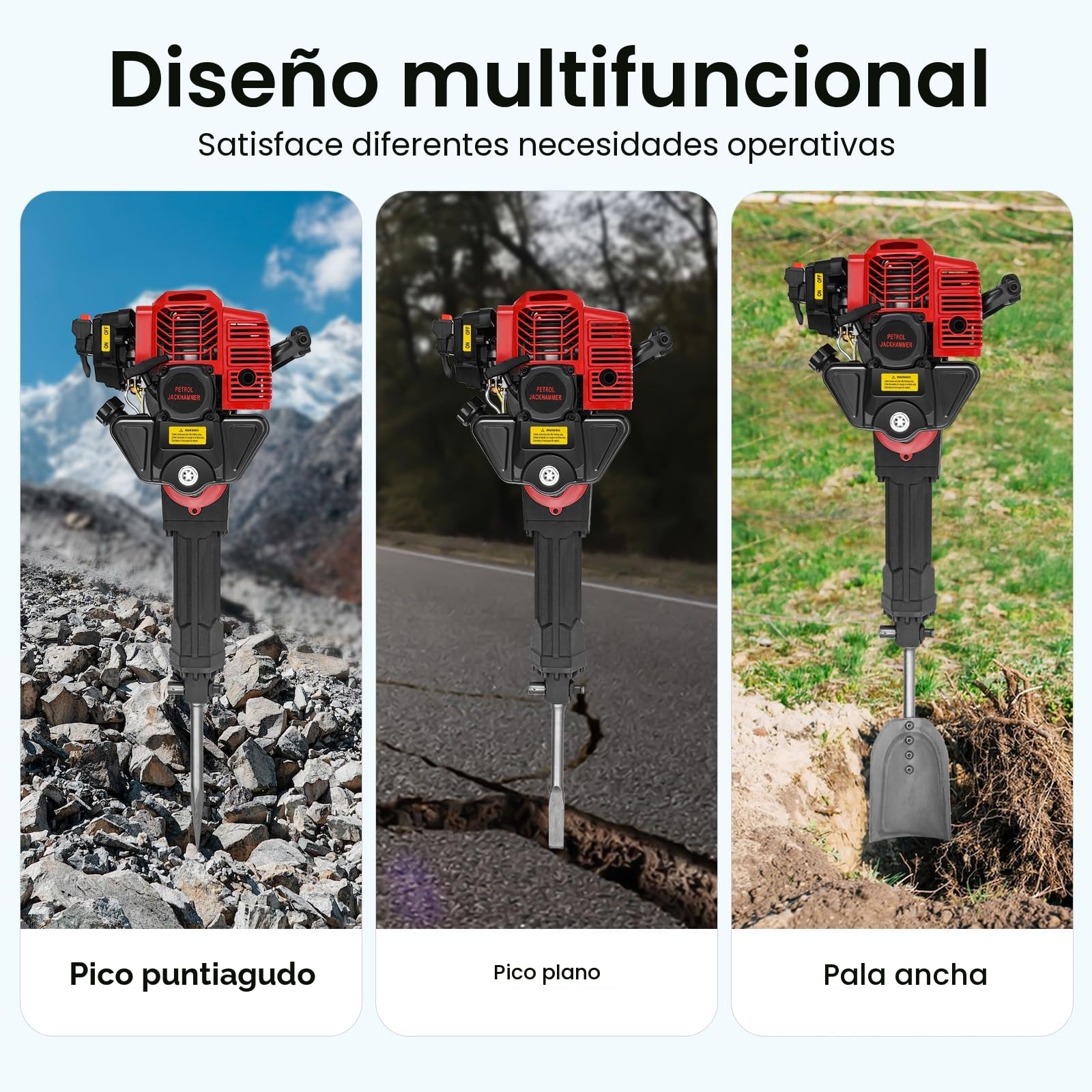 52CC - Excavadora de árboles de jardín de 2 tiempos, de gasolina, martillo de demolición, martillo de gasolina multifunción con cincel puntiagudo y cincel plano, martillo de demolición manual