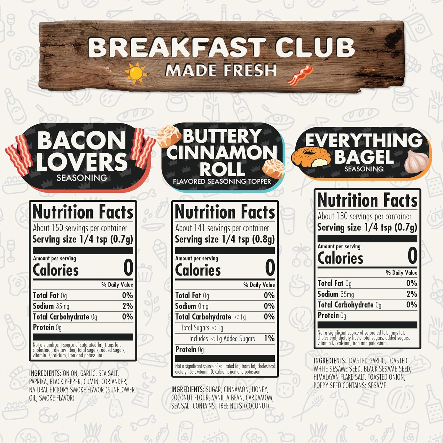 The Breakfast Club Trio Spices, Combo Pack of 3 - (Everything Bagel, Bacon Lovers & Buttery Cinnamon Roll) - Herb, Spice, Toppers & Seasoning Gift Set - Premium All-Natural Spice Blend by Flavor God