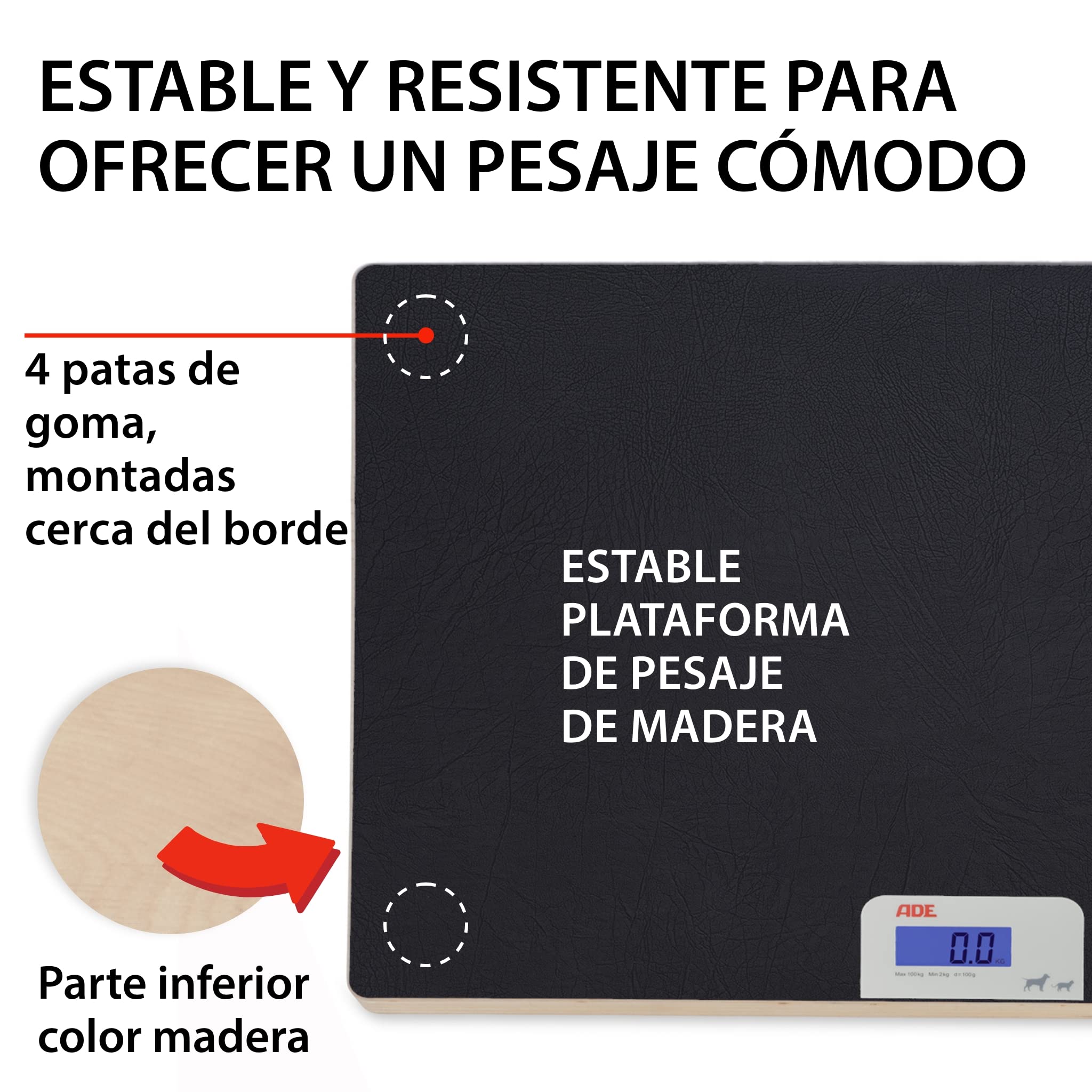 ADE Báscula digital para mascotas de hasta 100 kg | báscula para perros grandes XL | extra ligera y plana | superficie que no daña las patas | también para gatos y animales pequeños