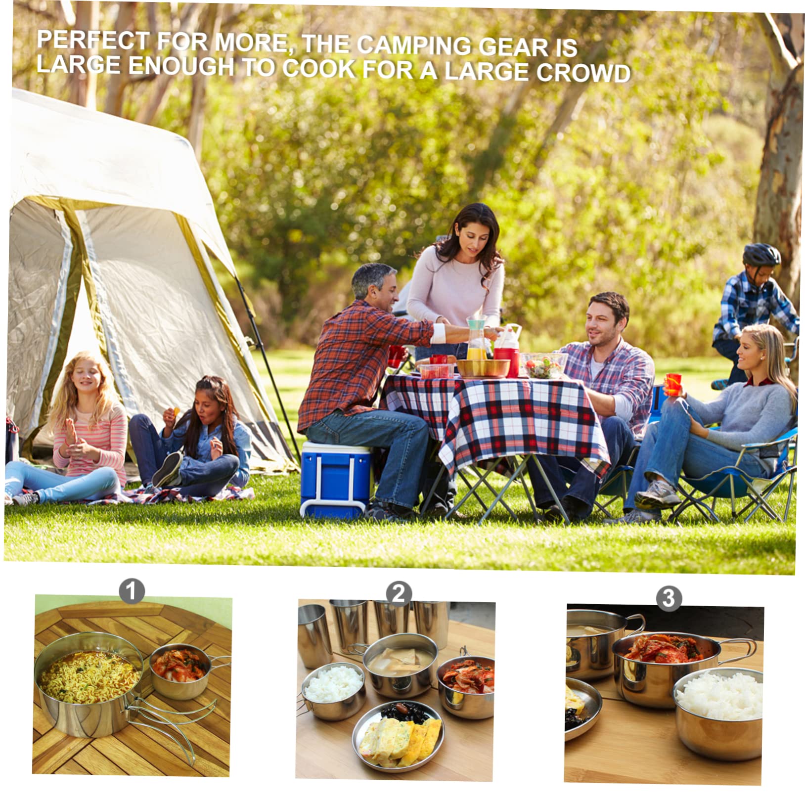 GRIRIW 8Pcs Camping Cookware Set for Outdoor Backpacking Set with Versatile Cooking Options for People for Hiking and Picnics